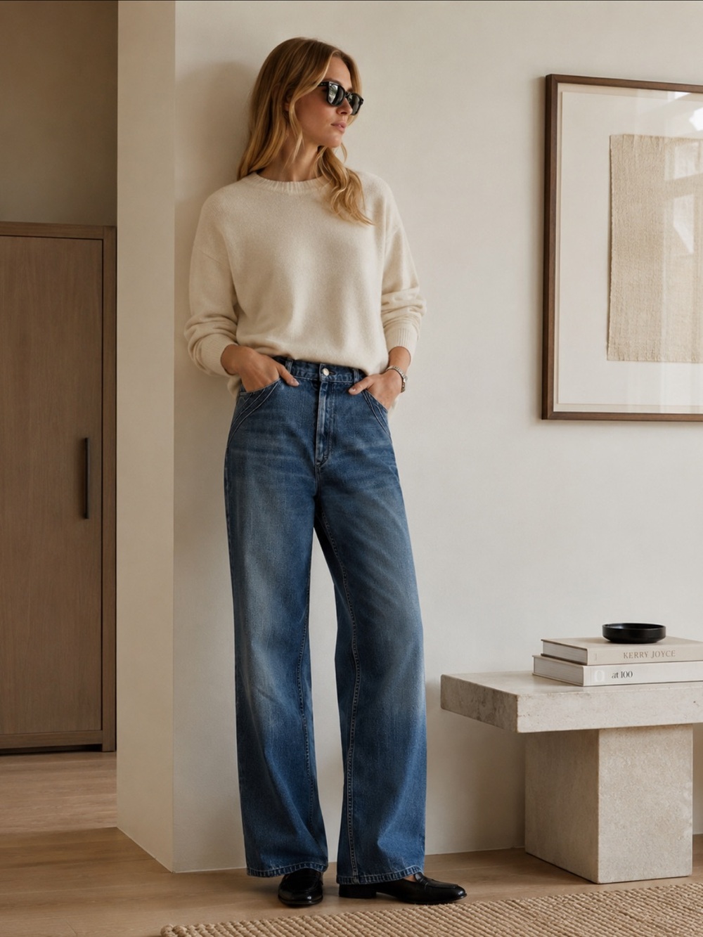 Vintage Angels Wide-Leg High-Rise Jeans in Medium Blue Wash